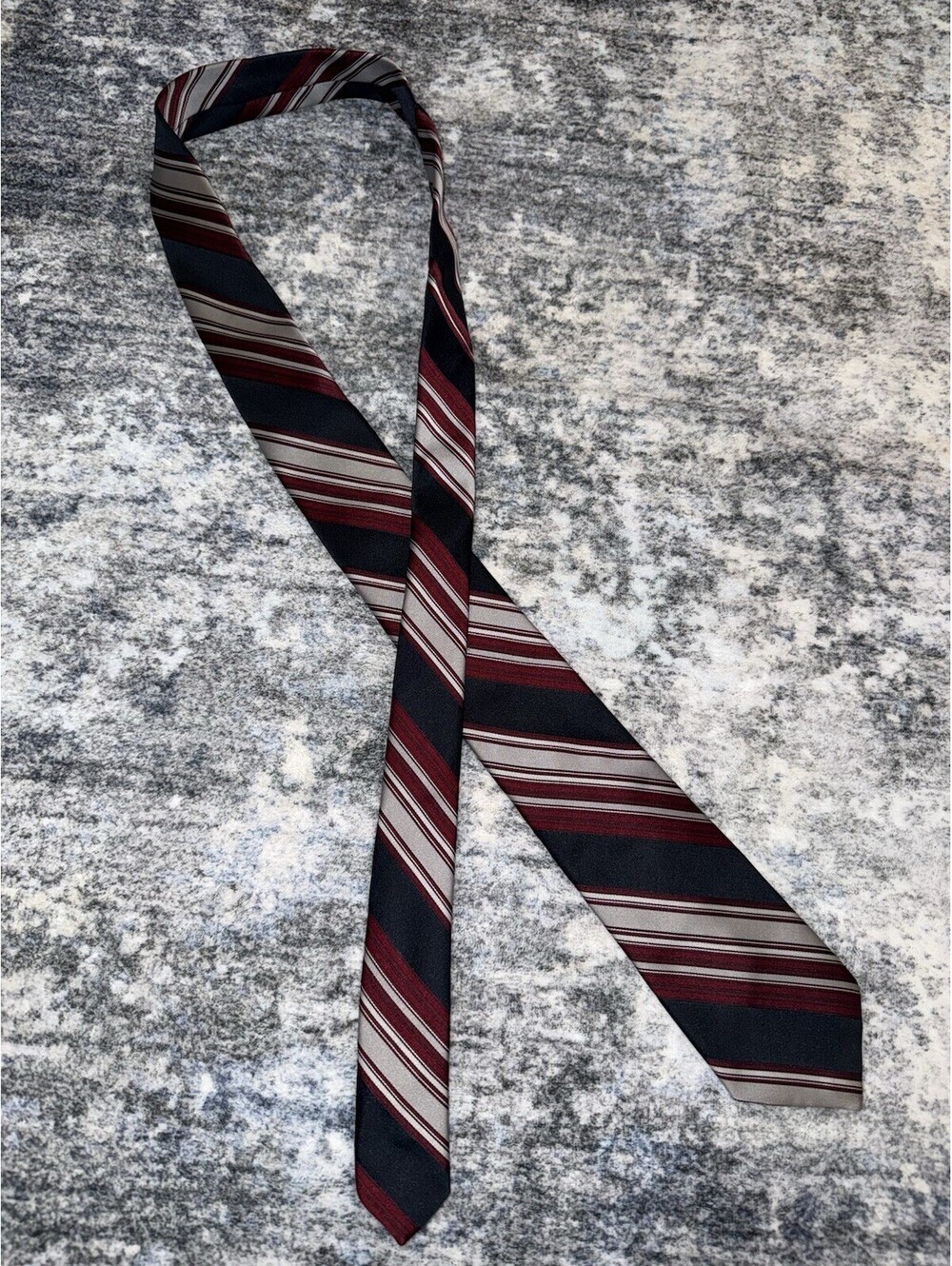 Brittania Necktie Navy Burgundy Silver Diagonal Stripe 2.75” Wide